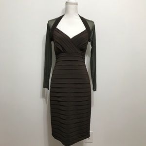 Tadashi Collection Green & Brown Long Sleeve Dress
